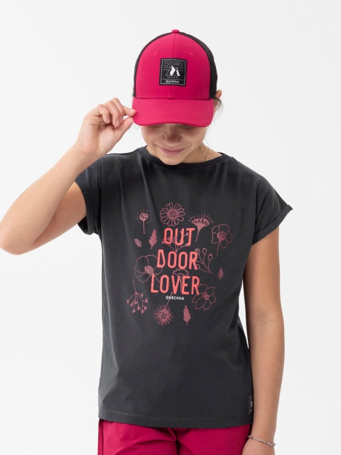 

Quechua By Decathlon Girls Grey & Coral Typography Printed T-shirt