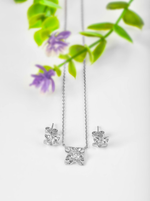 

SILBERRY Silver-Toned & White CZ-Studded Rhodium-Plated Jewellery Set