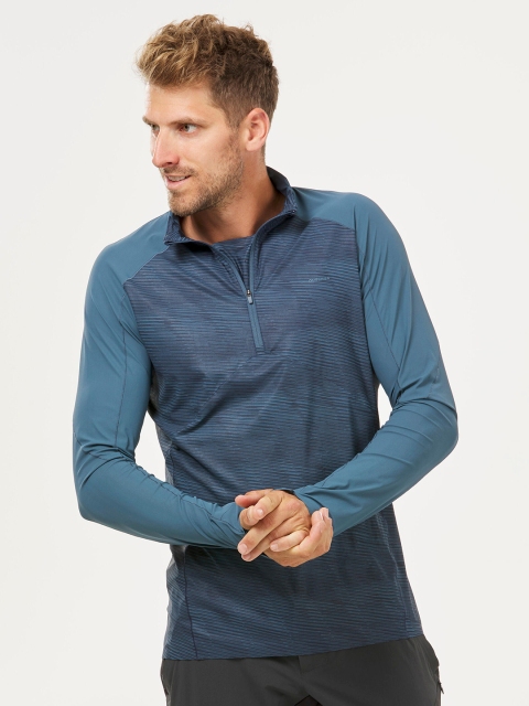 

Quechua By Decathlon Men Teal Printed Anti UV MH550 Polo Collar Hiking & Trekking T-shirt