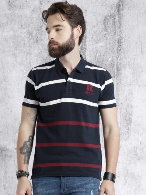 

Roadster Men Navy & Red Striped Polo Collar T-Shirt, Navy blue