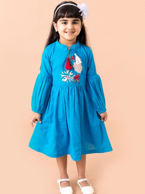 

pspeaches Blue Floral Embroidered Cotton Midi Dress