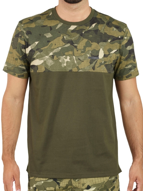 

SOLOGNAC By Decathlon Men Olive Green Camouflage Printed T-shirt