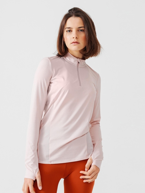 

Kalenji By Decathlon Women Pink Mandarin Collar Running T-shirt