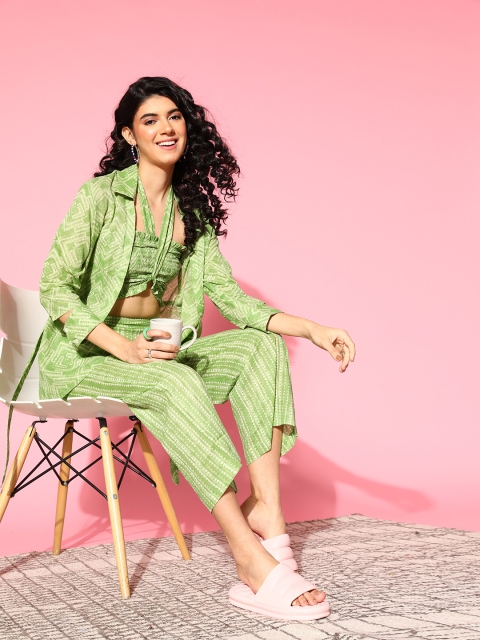 

JISORA Women Green Geometric Two Mile Set