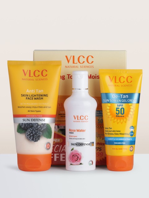 

VLCC Set of Anti Tan Face Wash 150 ml - Rose Water Toner 100 ml - De Tan Sunscreen 100 g, Multi