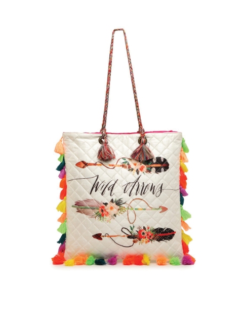 

The House of Tara Multicoloured Printed PU Structured Tote Bag with Quilted, Multi