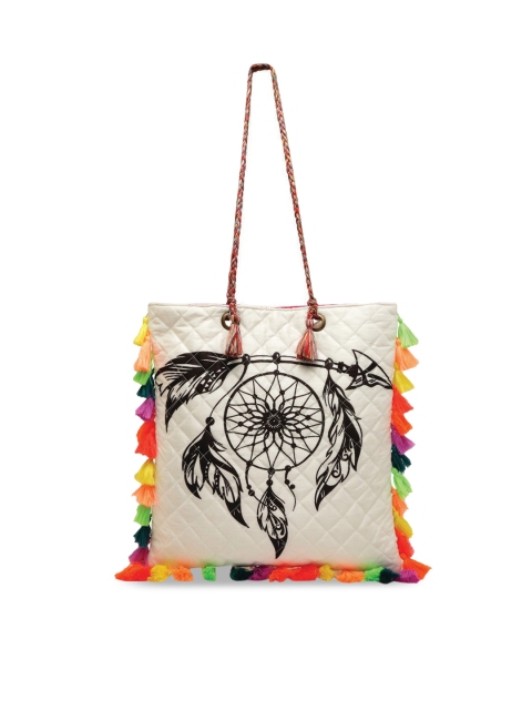

The House of Tara White Floral PU Shopper Tote Bag with Quilted