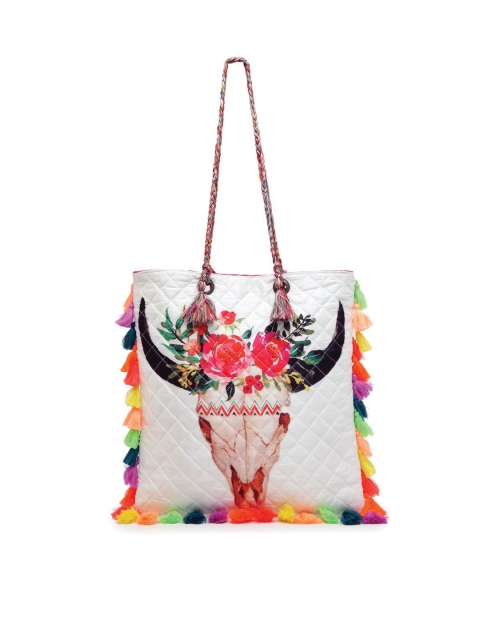 

The House of Tara White Floral PU Shopper Tote Bag with Quilted