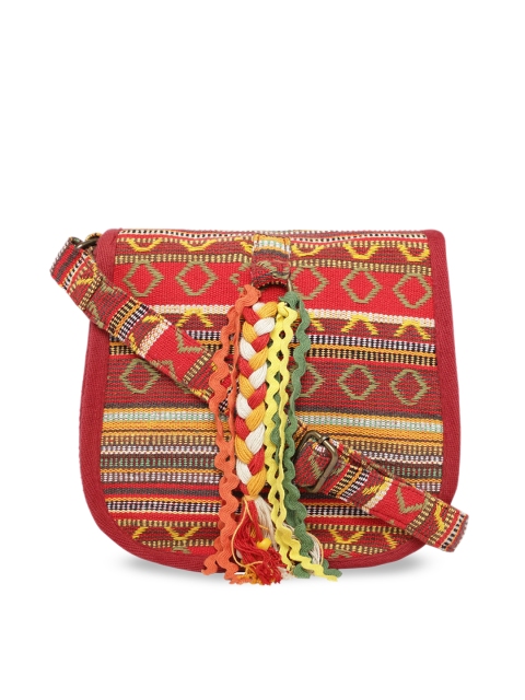

The House of Tara Red Printed Bowling Sling Bag with Tasselled