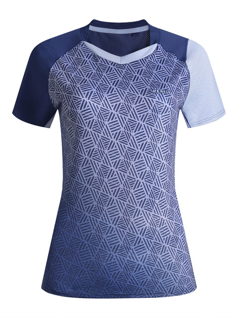

PERFLY By Decathlon Women Navy Blue Printed V-Neck 560 Badminton T-shirt