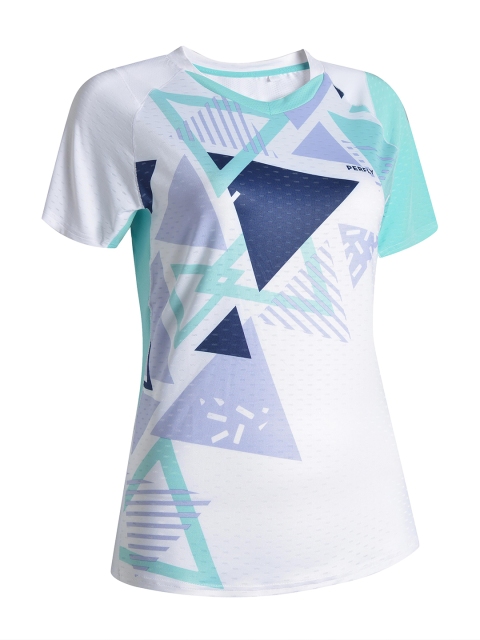 

PERFLY By Decathlon Women White & Blue Printed Badminton T-shirt