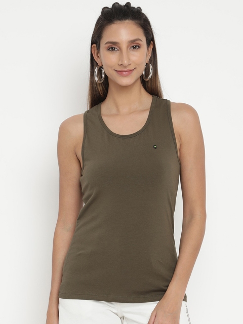 

V2 Value & Variety Women Olive-Green Solid Basic Cotton Tank Top