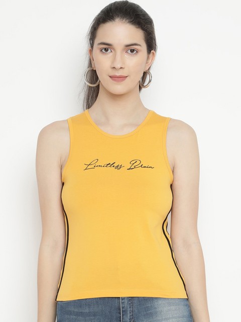

V2 Value & Variety Women Mustard & Black Printed Cotton Tank Top