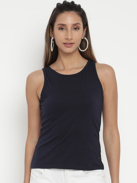 

V2 Value & Variety Women Navy Blue Solid Cotton Basic Tank Top