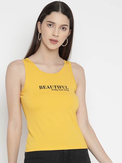 

V2 Value & Variety Women Yellow Solid Tank Top