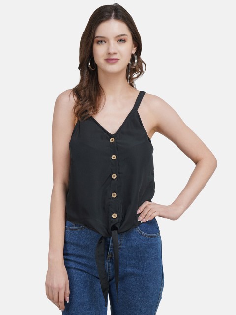 

JAAIVE Black Sleeveless Crepe Top