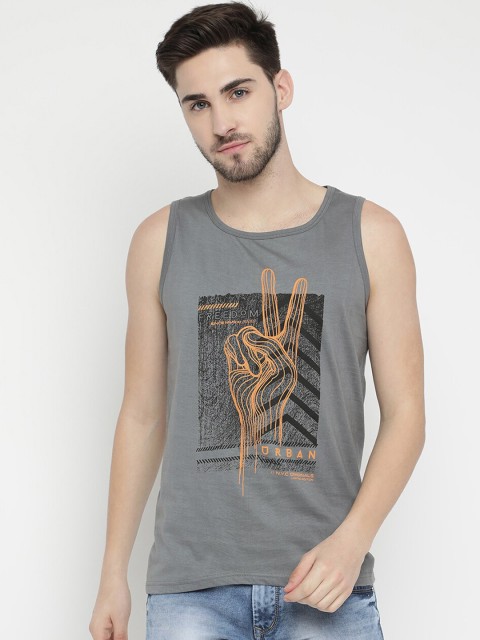 

V2 Value & Variety Men Grey & Orange Printed Gym Vests, Green