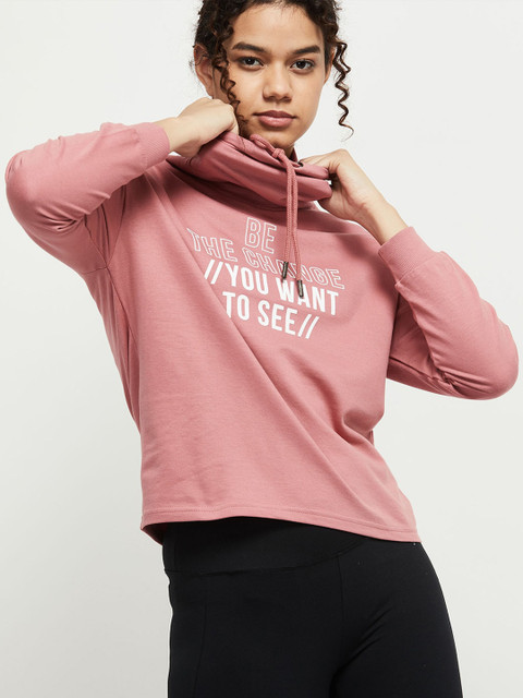 

max Women Peach-Coloured Typography Printed Pure Cotton Sweatshirt