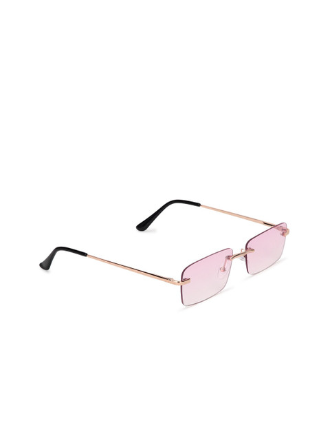 

FOREVER 21 Women Pink and Gold-toned Lens Rectangle Sunglasses