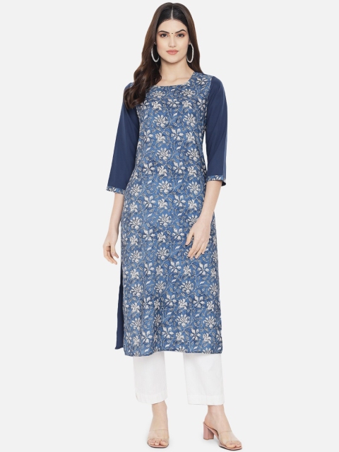 

KALINI Women Blue & Grey Floral Digitally Printed Crepe Kurta