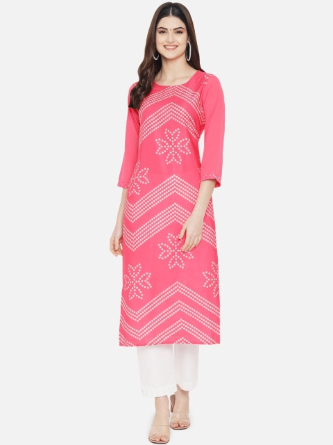 

KALINI Women Pink & White Geometric Printed Crepe Kurta