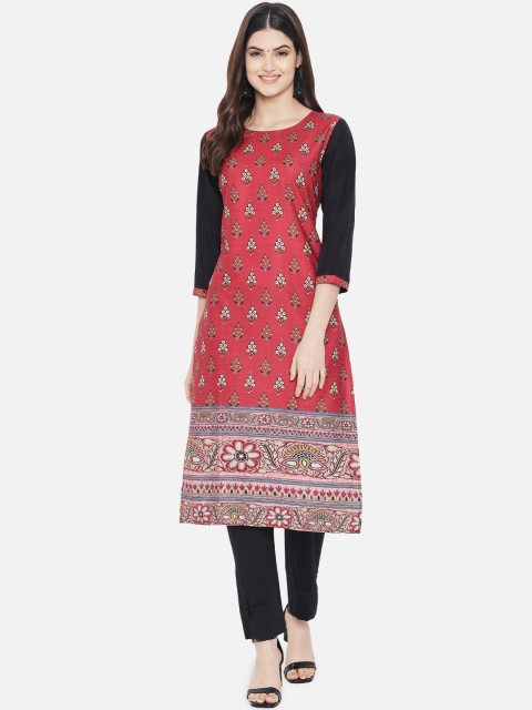 

KALINI Women Maroon & Black Ethnic Motifs Printed Crepe Kurta