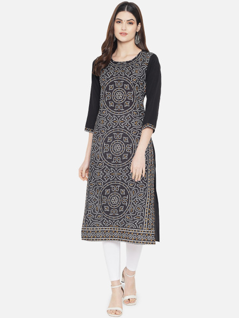 

KALINI Women Black & White Geometric Printed Crepe Kurta