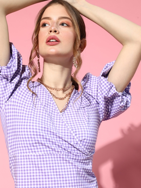 

Antheaa Women Charming Purple Checked Summer Gingham Top