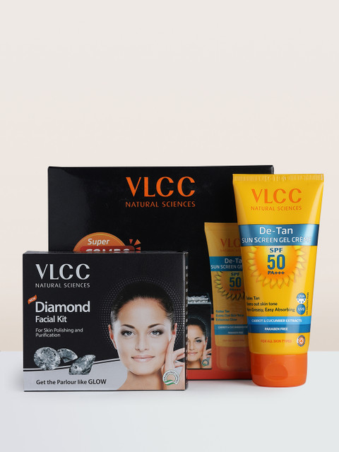 

VLCC Set of Diamond Facial Kit 60 g & De Tan SPF 50 PA+++ Sunscreen Gel 100 g, Black