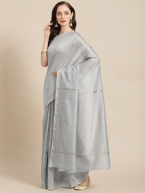 

BharatSthali Grey Solid Chanderi Saree