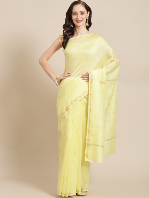 

BharatSthali Yellow Solid Chanderi Saree