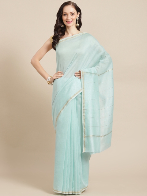 

BharatSthali Blue Solid Chanderi Saree
