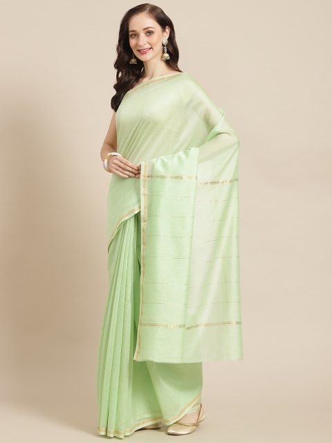 

BharatSthali Green Solid Chanderi Saree