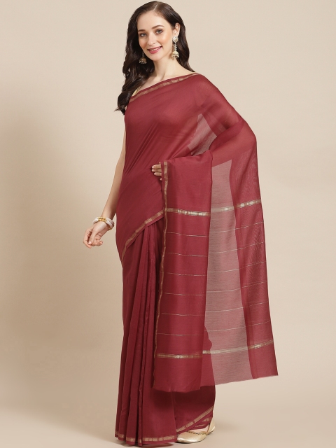 

BharatSthali Maroon Solid Chanderi Saree