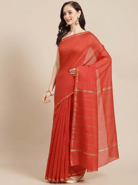 

BharatSthali Red Solid Chanderi Saree