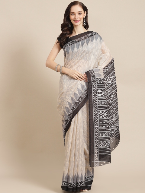 

BharatSthali Beige & Black Ethnic Woven Design Art Silk Sambalpuri Saree