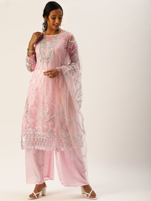 

cbazaar Women Peach-Coloured Ethnic Motifs Embroidered Sequinned Kurta with Palazzos & With Dupatta