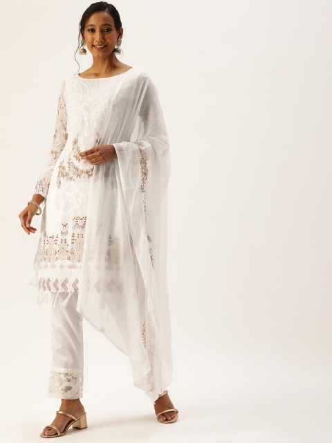 

cbazaar Women Off-White Ethnic Motifs Embroidered Kurta with Trousers & Dupatta