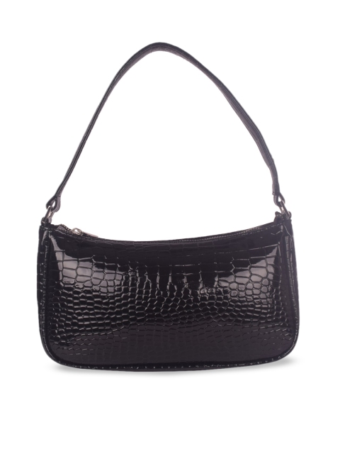 

Bagkok Black Animal Textured PU Half Moon Hobo Bag