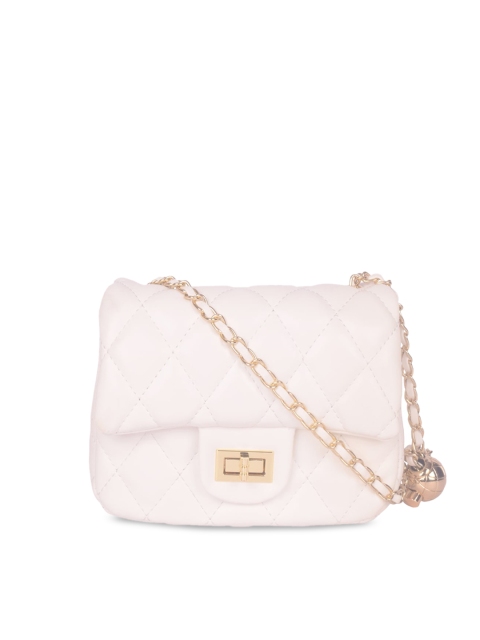 

Bagkok White PU Structured Sling Bag with Quilted