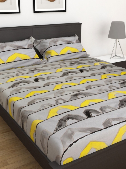 

Home Centre Grey & Yellow 144 TC Queen Bedsheet with Pillow Covers