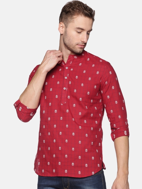 

Saffron Threads Men Maroon Checked Pure Cotton Kurta