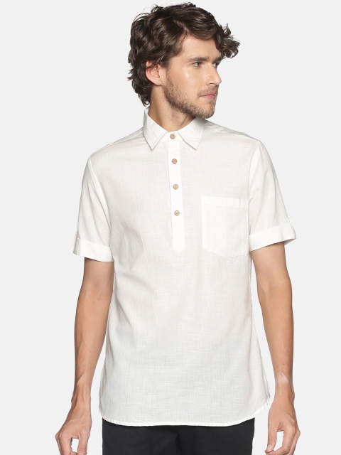 

Saffron Threads Men White Solid Short Winter Cotton Kurta