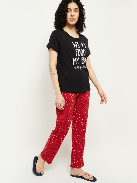 

max Women Black & Red Printed Night suit
