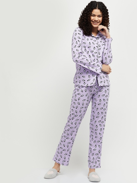 

max Women Purple & White Graphic Printed Night Suits