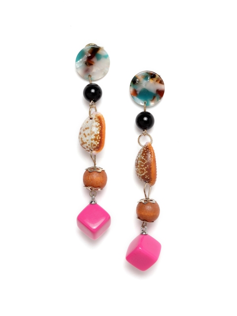 

Wild & Free Pink & Brown Rhodium-Plated Contemporary Drop Earrings