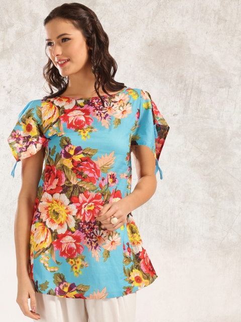 

Anouk Women Blue Floral Printed A-Line Kurti