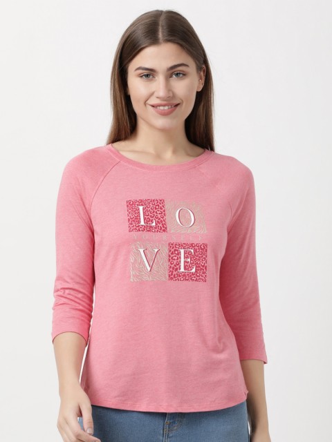 

Jockey Women Pink Typography Printed Regular Fit T-shirt