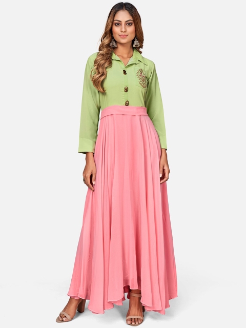

SHOPGARB Women Pink Embroidered Asymmetric Georgette Anarkali Kurta