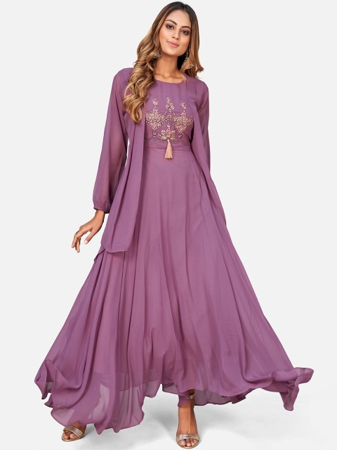 

SHOPGARB Women Mauve Gotta Patti Asymmetric Georgette Anarkali Kurta